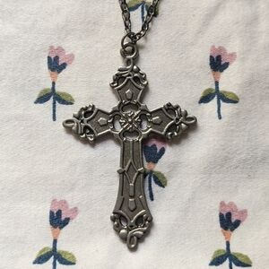 Gothic y2k silver cross pendant necklace
